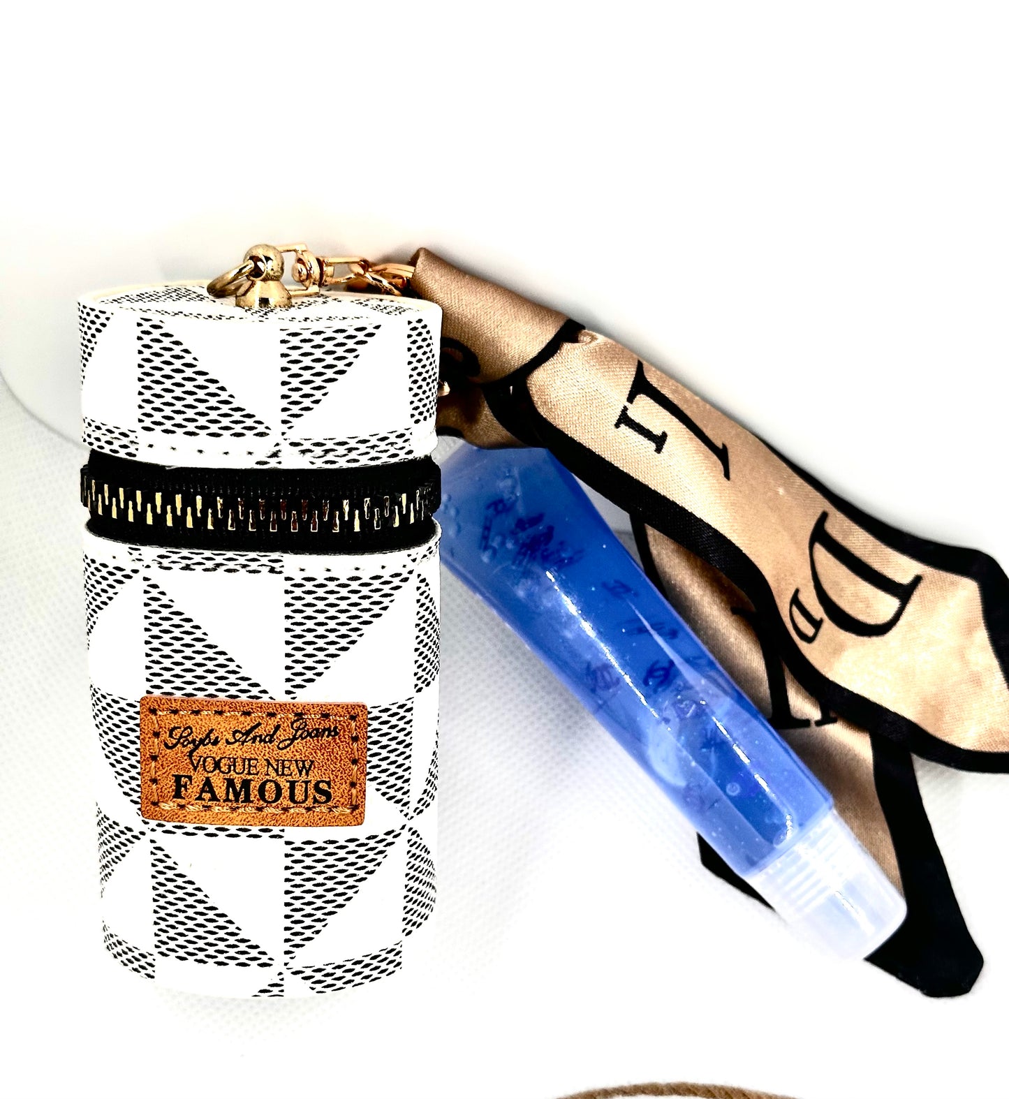 Lipstick Holder Keychain with Mirror and Lip Gloss