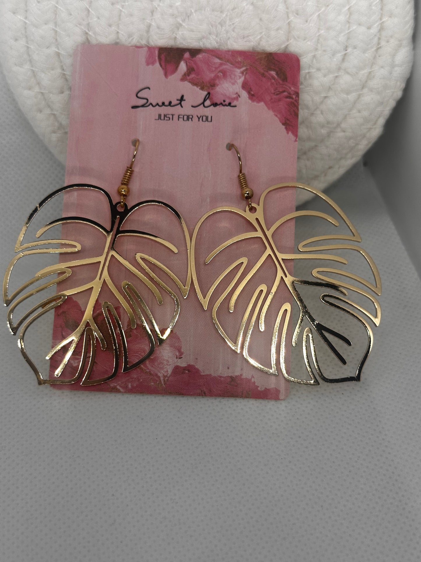 Large Gold Monstera Dangle Earrings