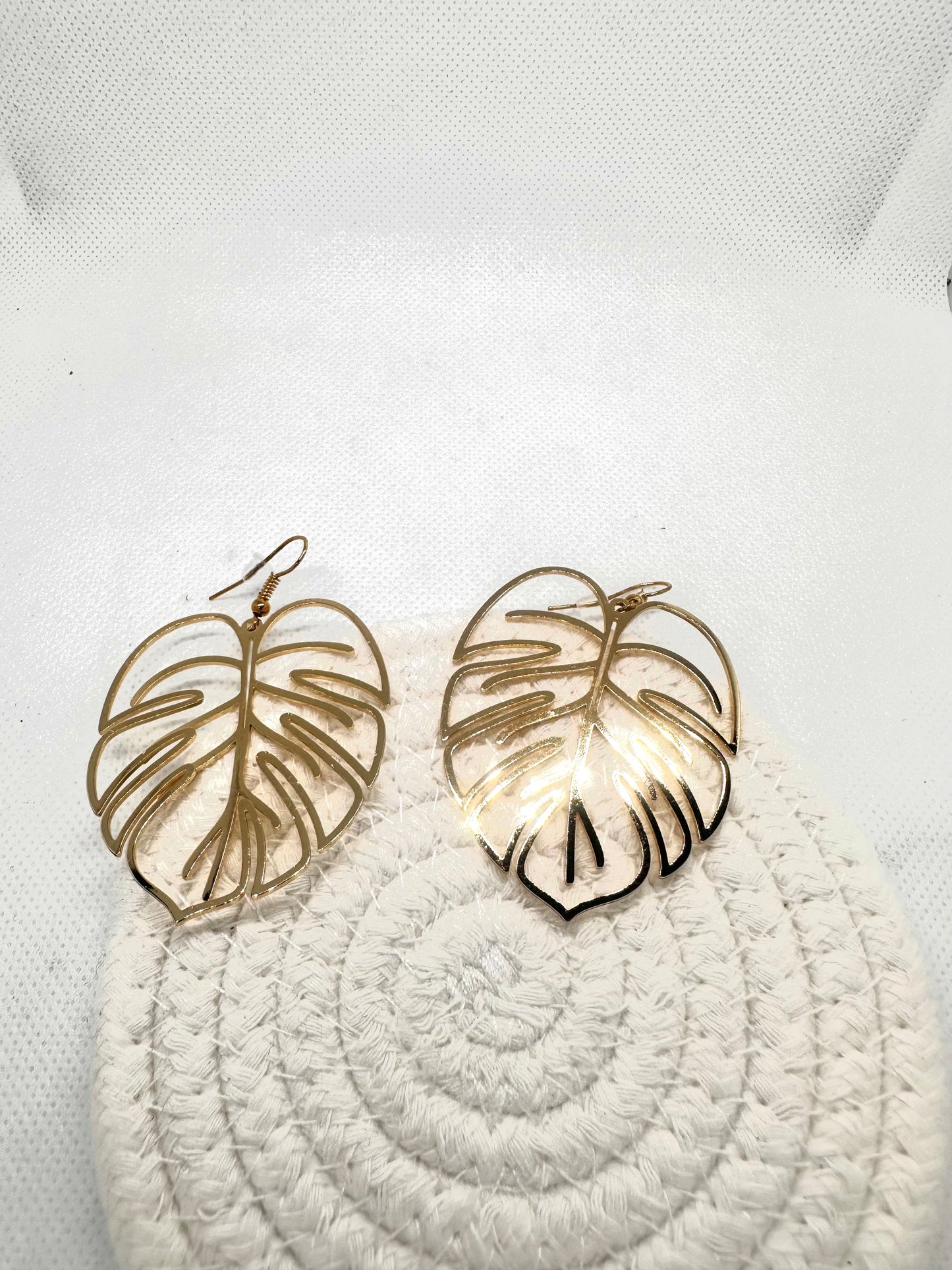 Large Gold Monstera Dangle Earrings