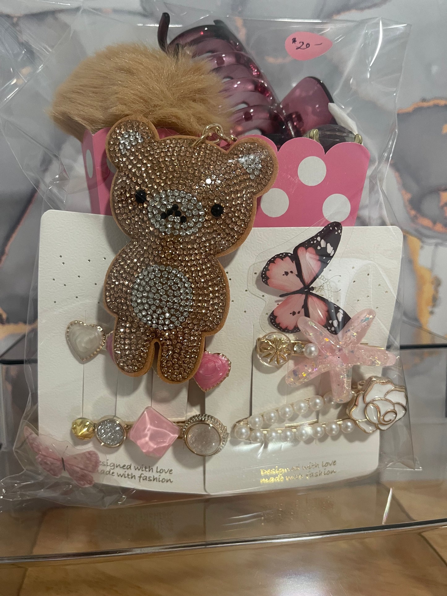 ***Teddy Bear Hair Essentials Bundle with various hair clips