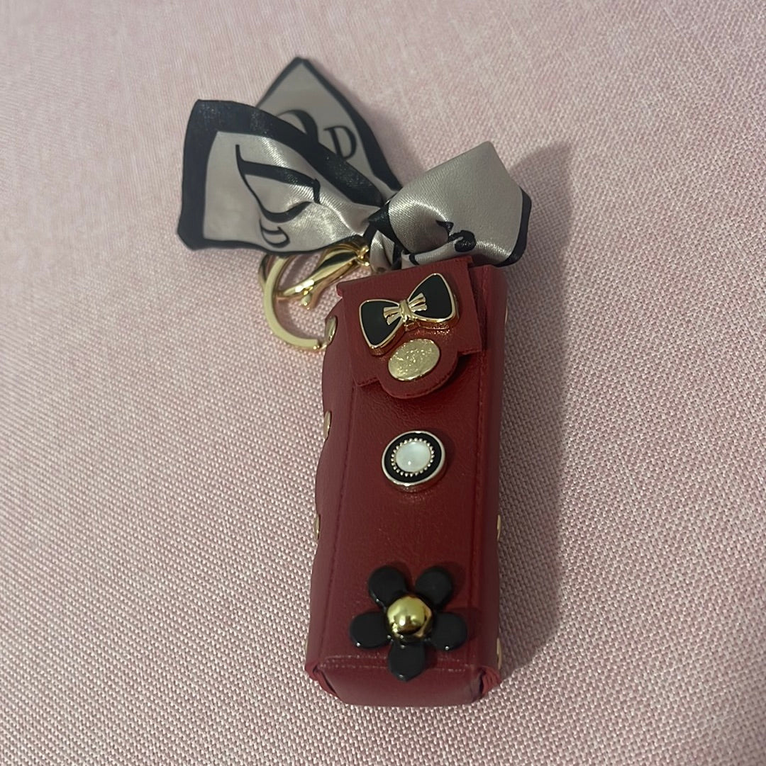 Leather flower lipstick holder keychain