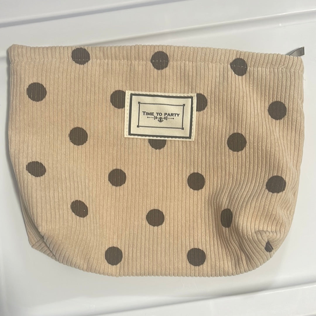 Polka dot corduroy cosmetic bag-(3 colors)