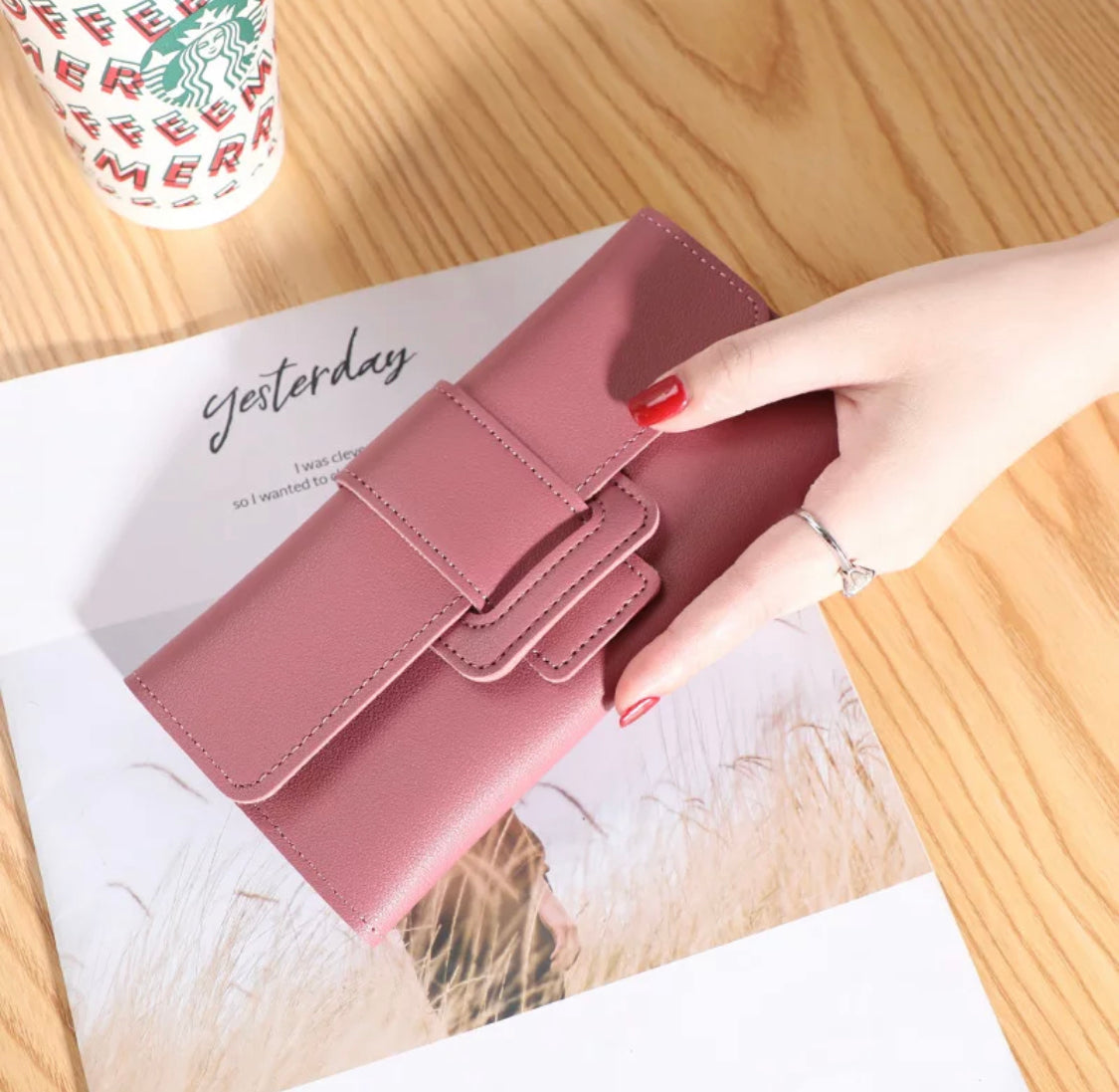 Leather student trifold wallet