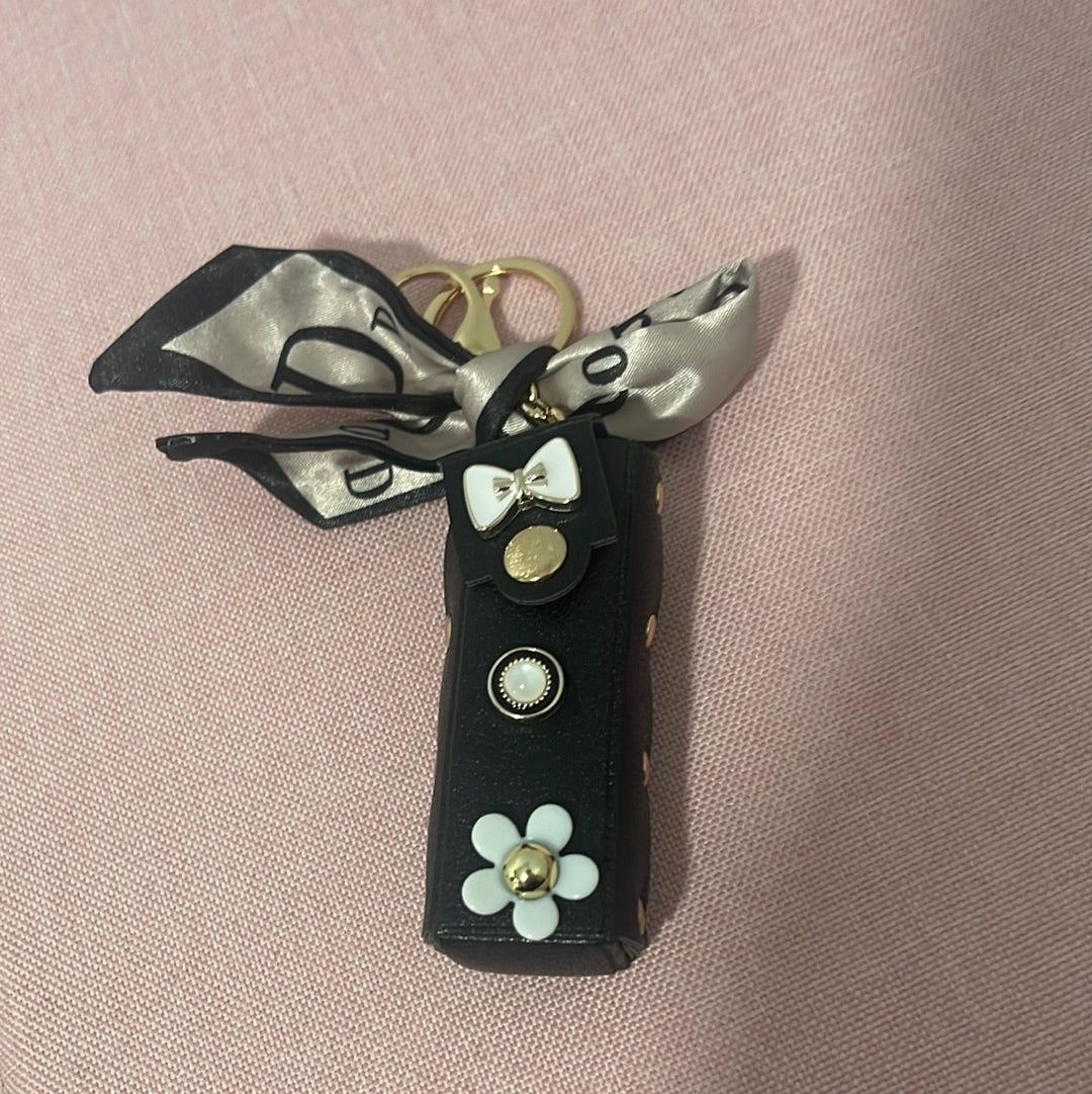 Leather flower lipstick holder keychain
