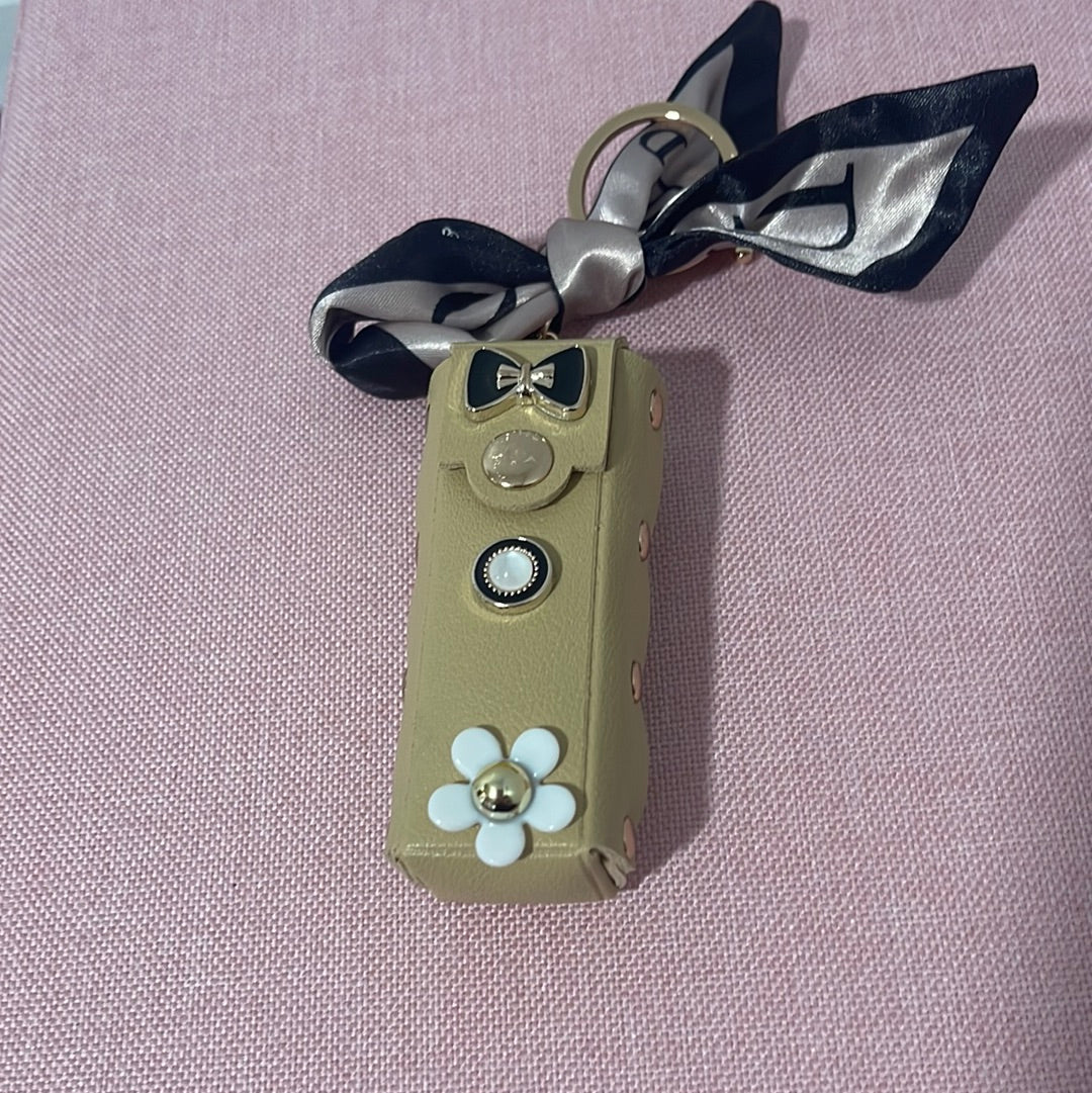 Leather flower lipstick holder keychain