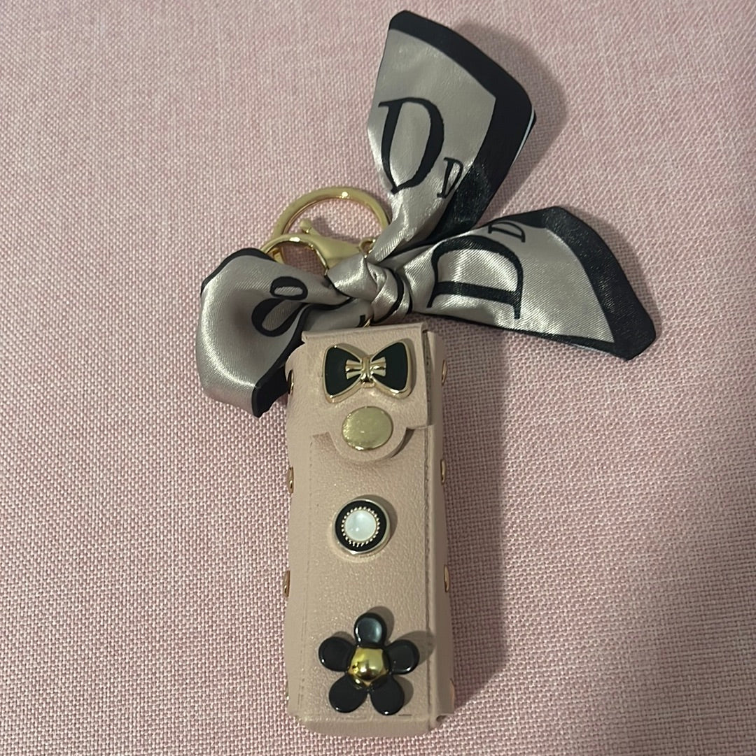 Leather flower lipstick holder keychain