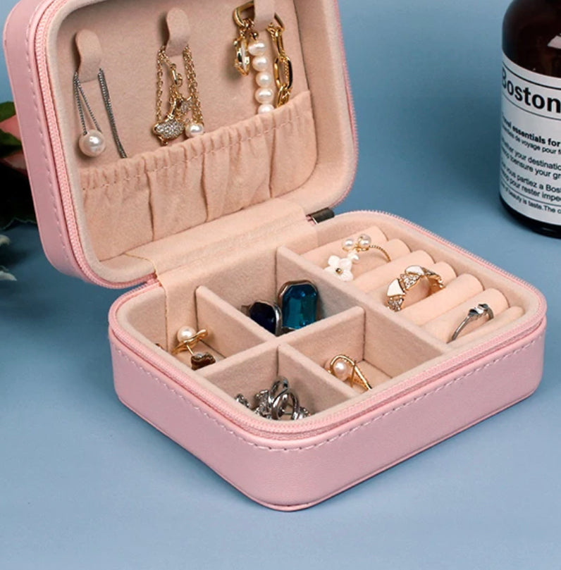 Pink Canvas Travel Jewelry Case