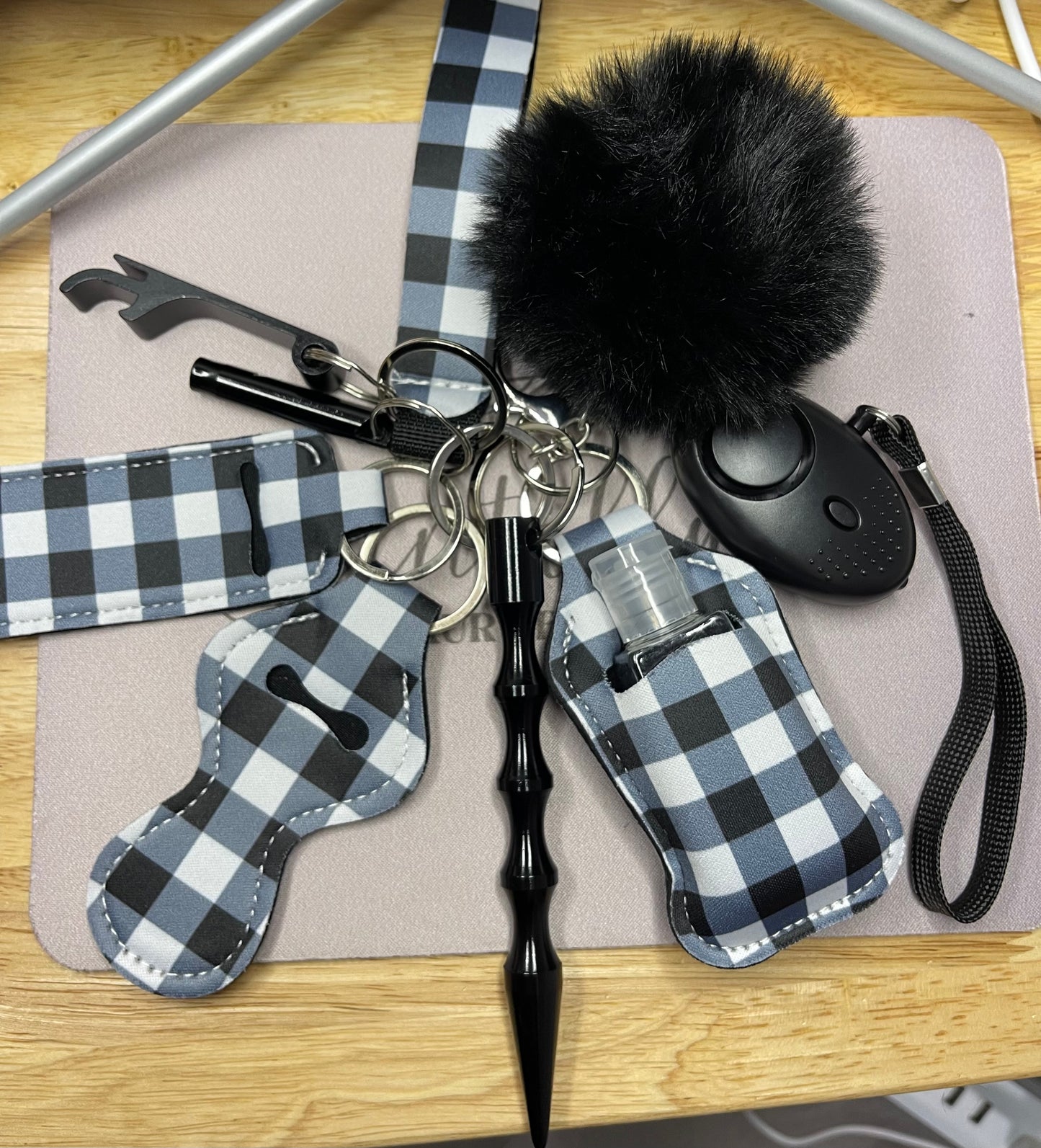 Safety Self Defense Keychains - Black Checkered (includes kubotan - shown)