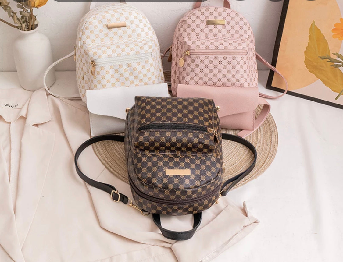 Girls leather backpack with pouch and bonus set of hair clips