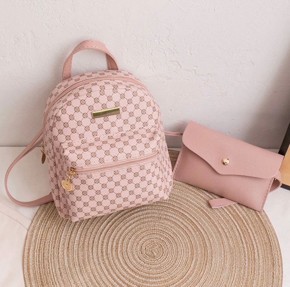 Girls leather backpack with pouch and bonus set of hair clips