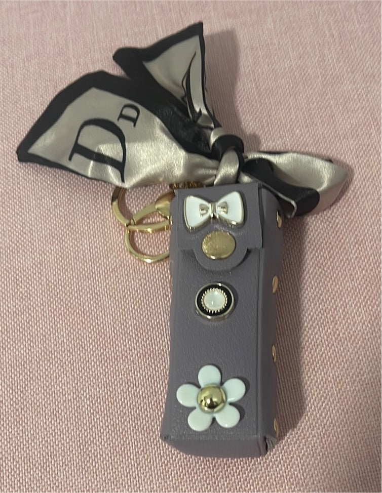 Leather flower lipstick holder keychain
