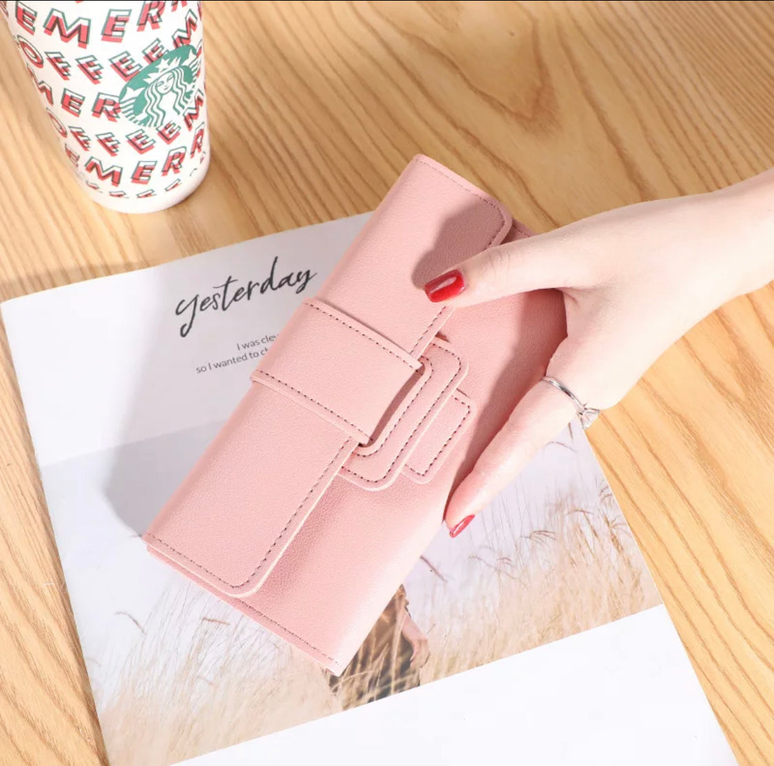 Leather student trifold wallet