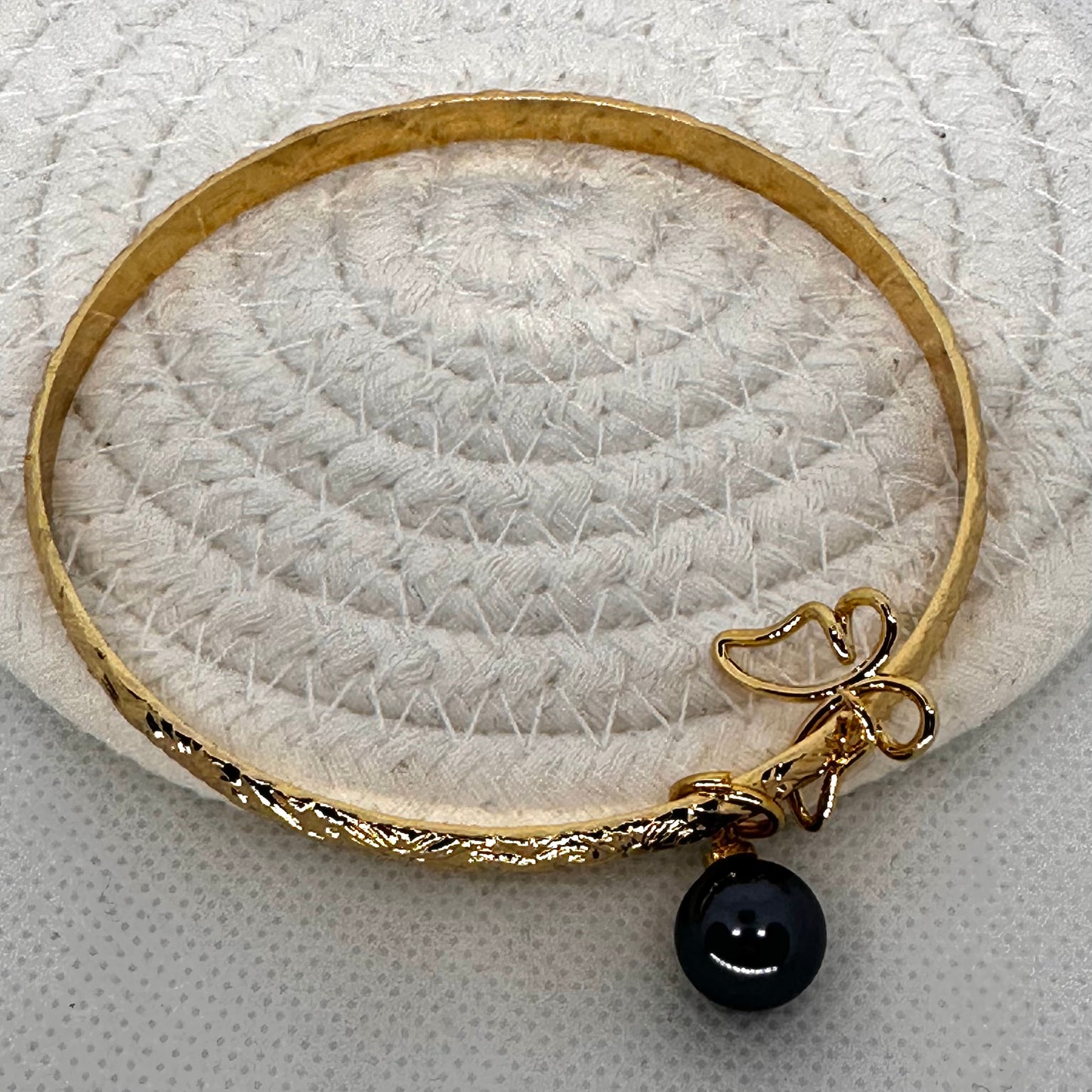 Gold Bangle with Pearl and Butterfly Charm
