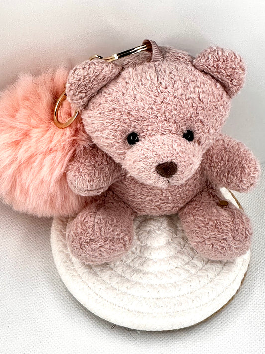 Plush Pink Teddy Keychain w/ Pompom