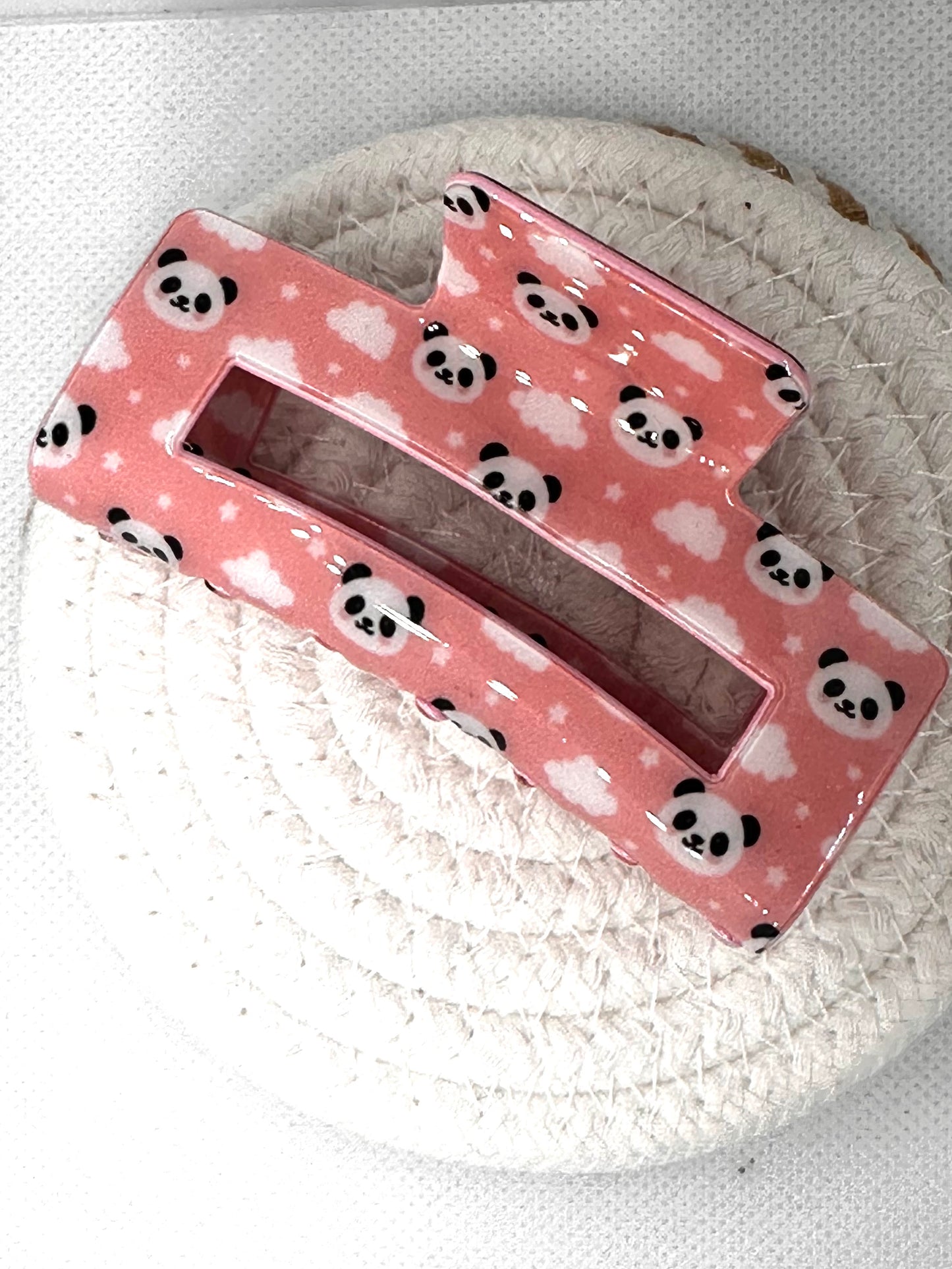 Pink Panda Face Hair Claw