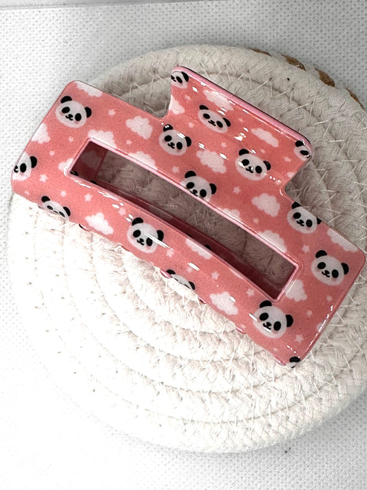 Pink Panda Face Hair Claw