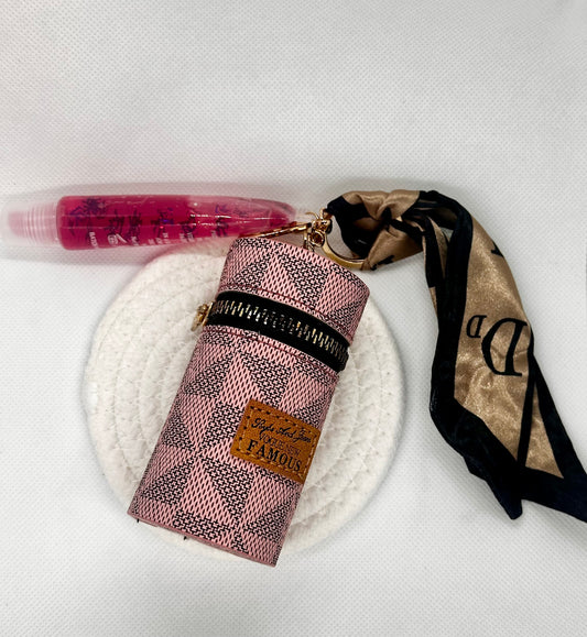Lipstick Holder Keychain with Mirror and Lip Gloss