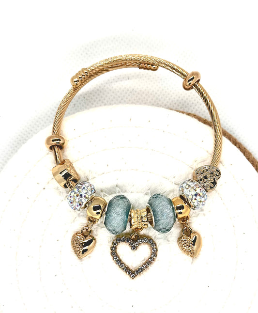 Gold Heart Charm Wrap Bracelet