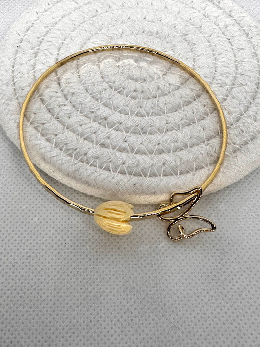 Gold Bangle with Pikake and Butterfly Charm