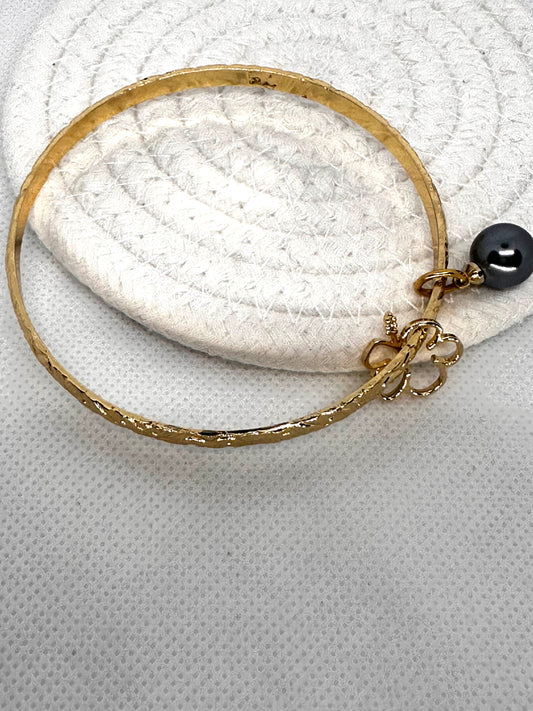 Gold Bangle with Pearl and Flower Charm