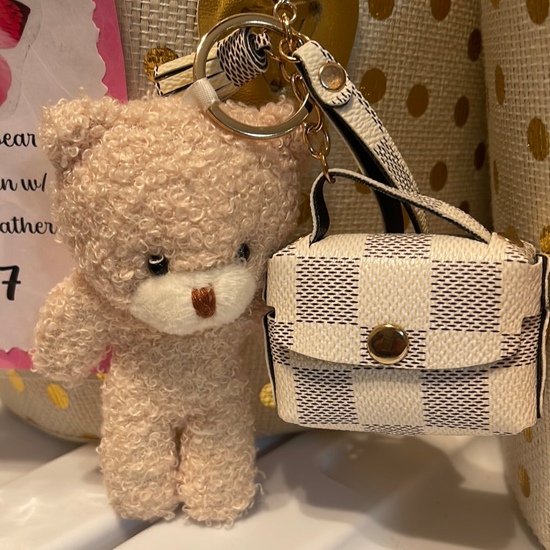 Teddy keychain with designer bag