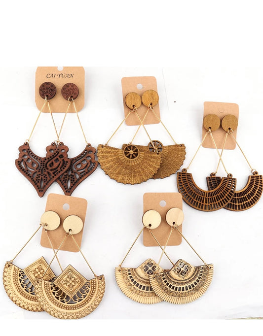 Lightweight African wood earrings