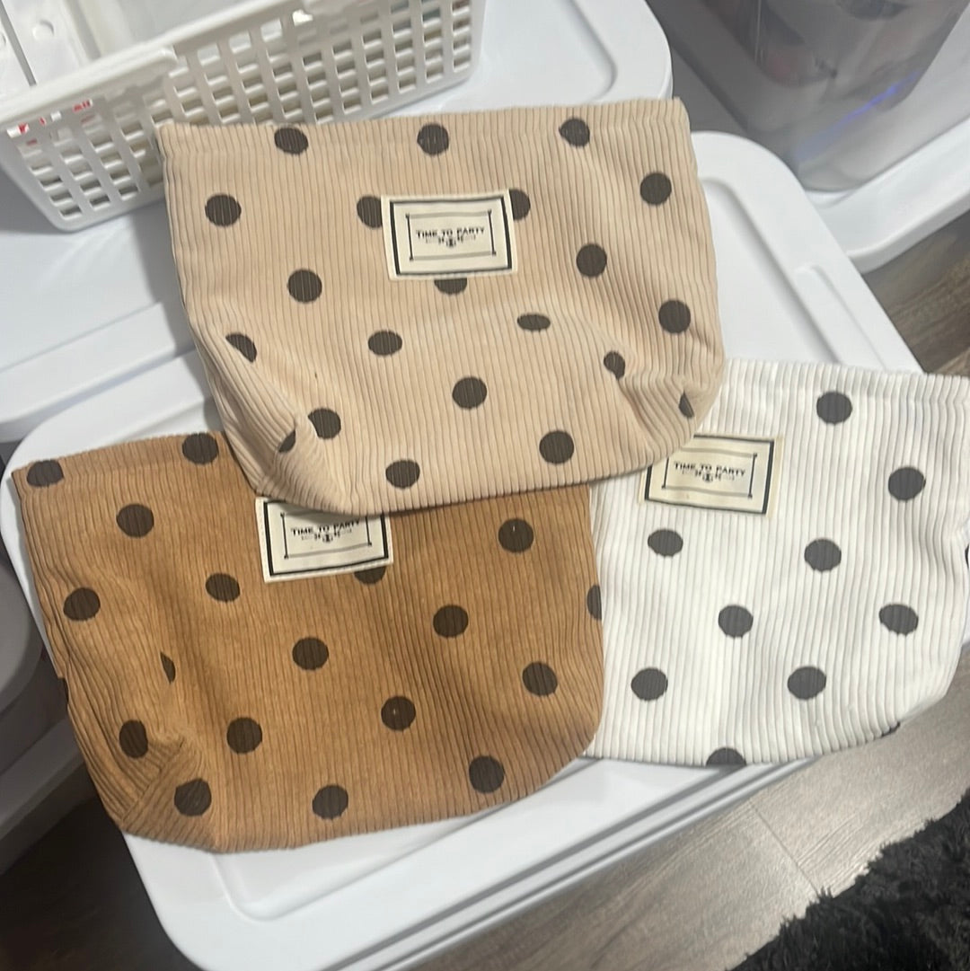 Polka dot corduroy cosmetic bag-(3 colors)