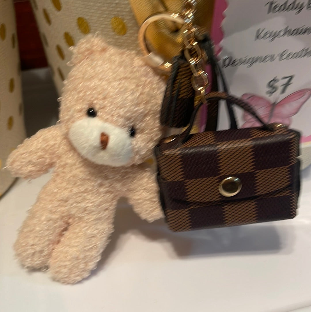 Teddy keychain with designer bag