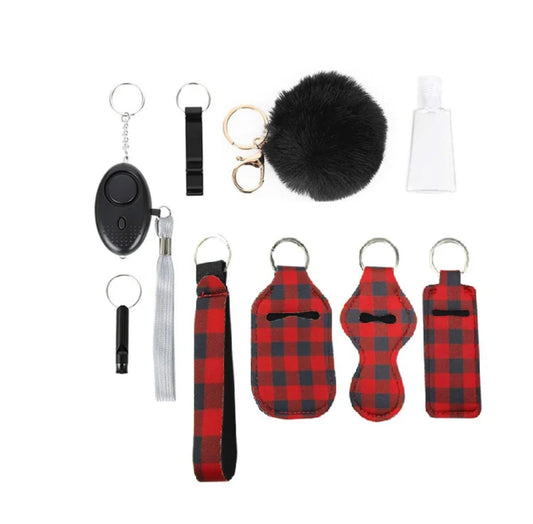 Safety Self Defense Keychains - Red Checkered (includes kubotan- not shown)