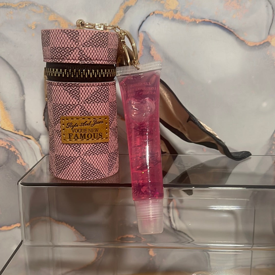 Designer leather lipstick holder Keychains with Rhinestones