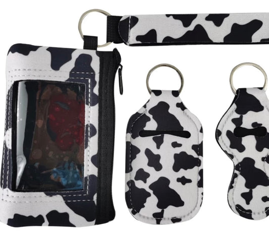 Neoprene cow print wallet coin purse/sanitizer/lip balm holder keychain