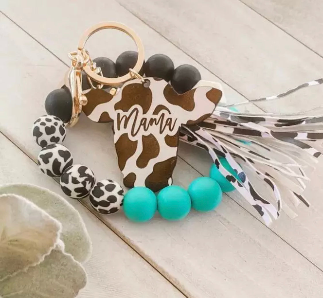 Silicone Bead cowprint keychain